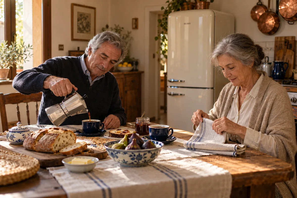 Una coppia durante una tranquilla colazione in cucina